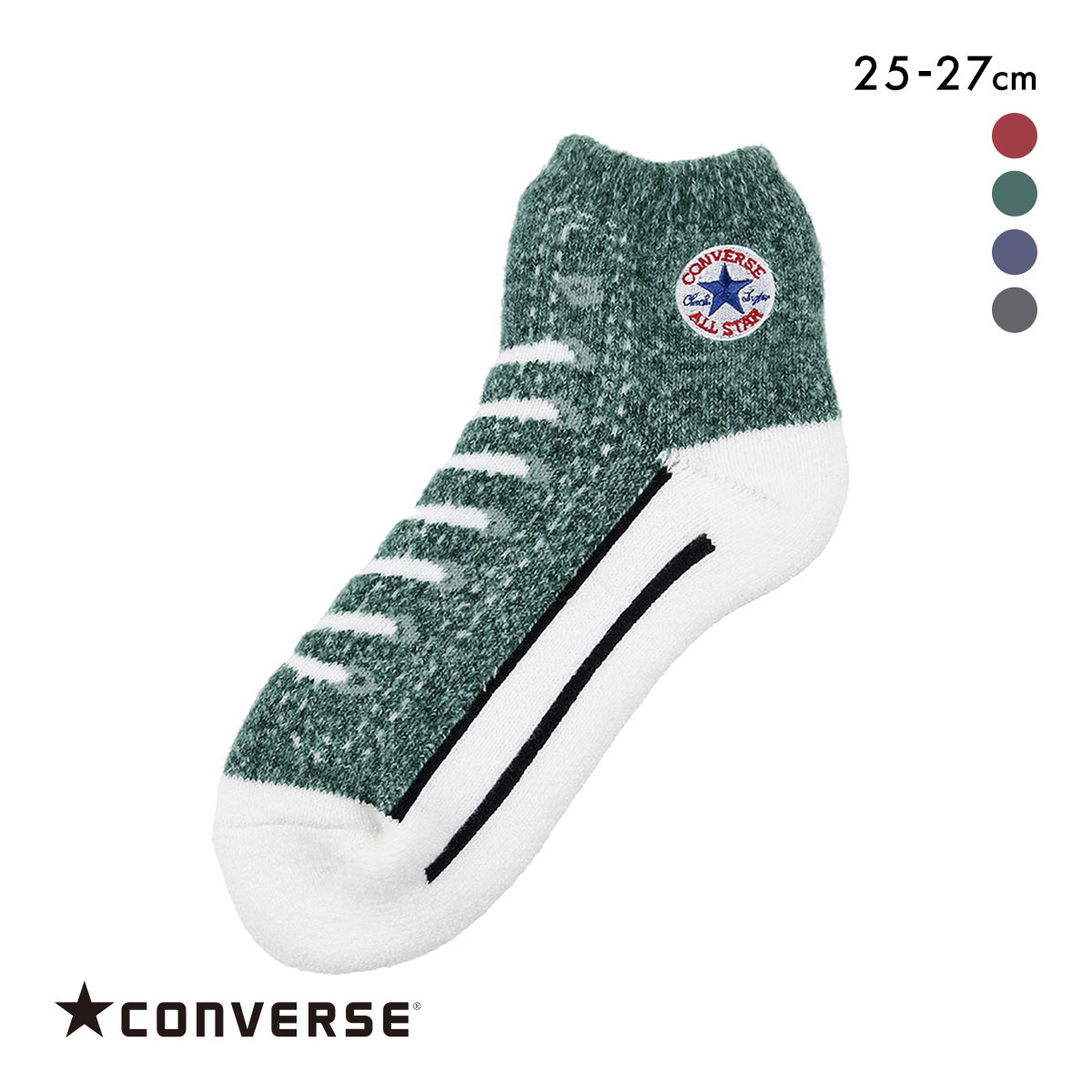 コンバース オールスター ハイカットデザイン  ルームソックス メンズ 靴下 25-27cm CONVERSE(GR-グリーン-25-27cm)