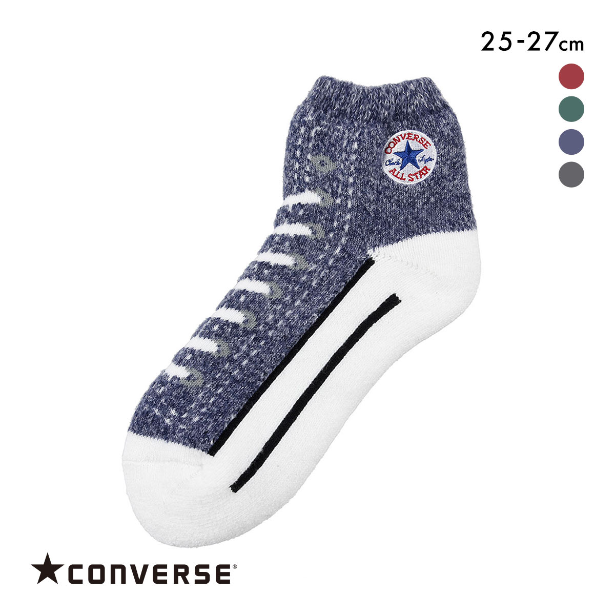 コンバース オールスター ハイカットデザイン  ルームソックス メンズ 靴下 25-27cm CONVERSE(NV-ネイビー-25-27cm)