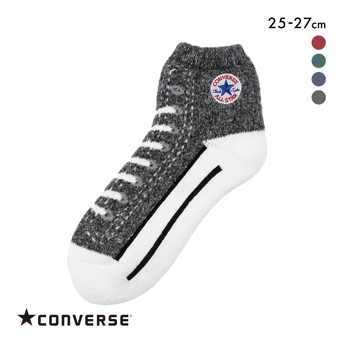 コンバース オールスター ハイカットデザイン  ルームソックス メンズ 靴下 25-27cm CONVERSE(BK-ブラック-25-27cm)