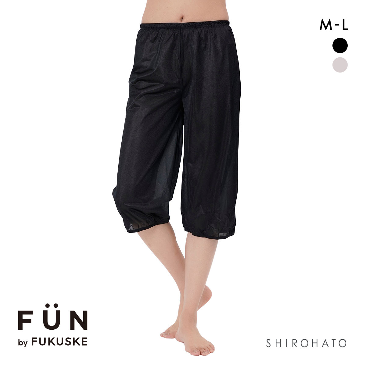 福助 fukuske FUN by FUKUSKE 着こなしキレイ 足口ゴム入り ペチパンツ 70cm丈 レディース インナー(BK-ブラック-M)