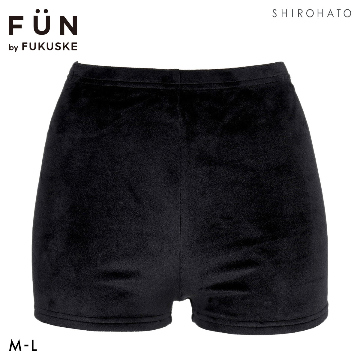 福助 FUN by FUKUSKE ベロア 1分丈ボトム レディース ルームウェア(BK-ブラック-M)