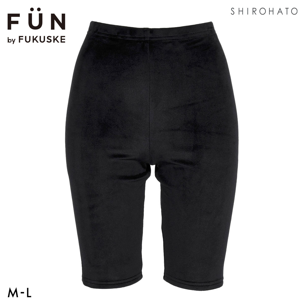 福助 FUN by FUKUSKE ベロア 5分丈ボトム レディース ルームウェア(BK-ブラック-M)