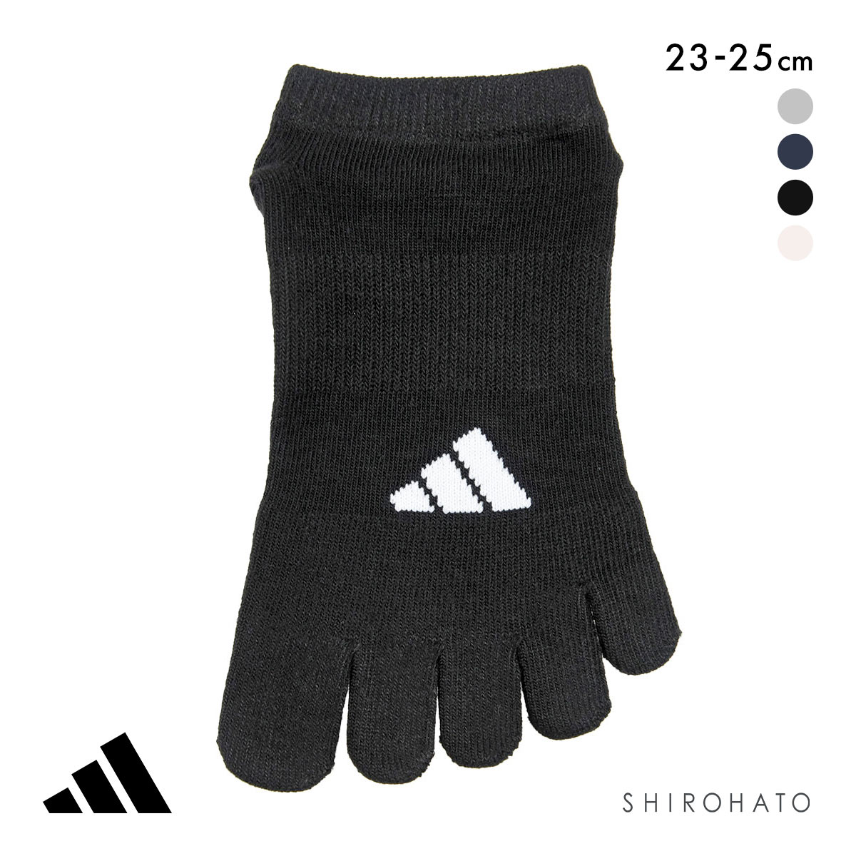 アディダス 足底滑り止め付き 5本指 スニーカー丈 ソックス レディース adidas 23-25cm(BK-ブラック-23-25cm)