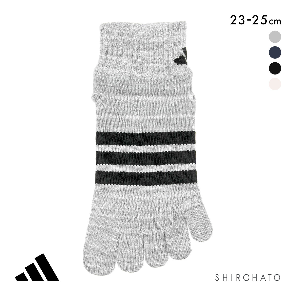 アディダス スリーストライプ 足底滑り止め付き 5本指 ショート丈 ソックス レディース adidas 23-25cm(GY-グレー-23-25cm)