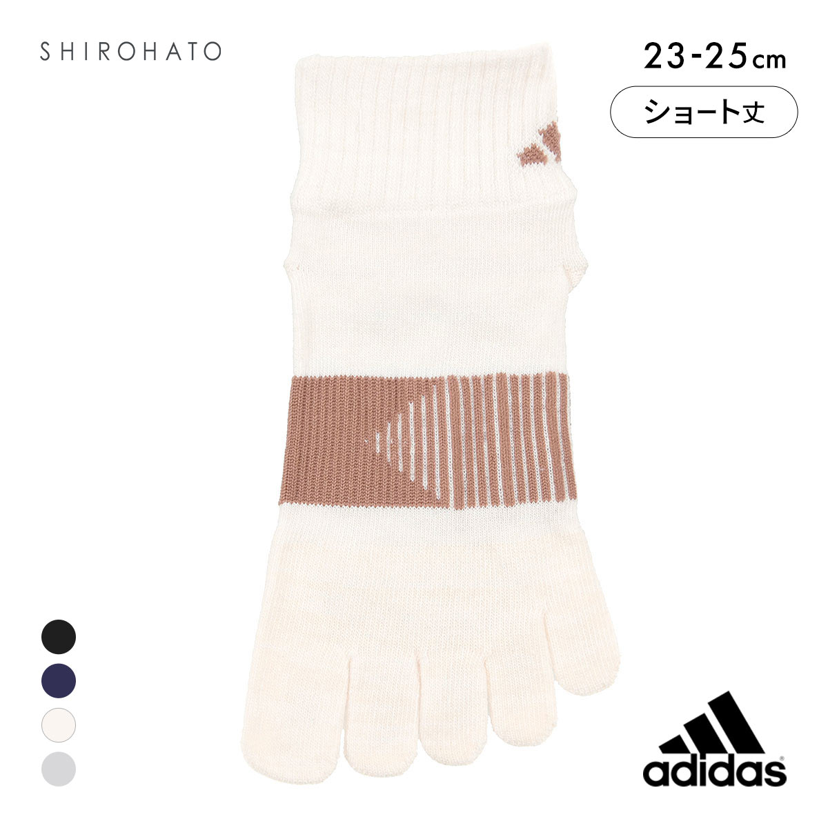 アディダス 滑り止め付き 5本指 ショート丈 ソックス レディース 靴下 23-25cm adidas(IV-アイボリー-23-25cm)