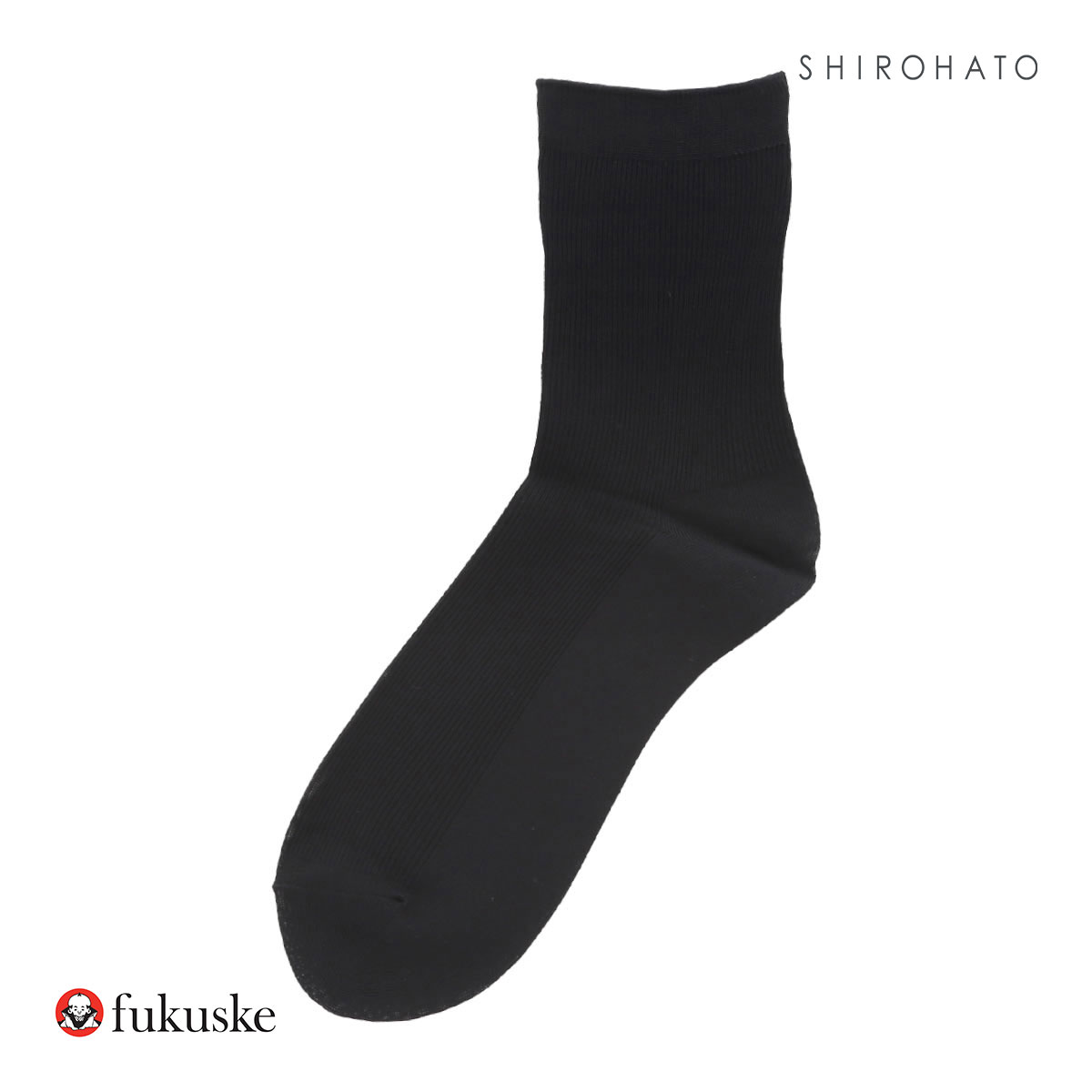 福助 fukuske ドット福助 .fukuske ソフトナイロン リブ クルー丈 ソックス レディース 無地 靴下 22.5-24.5cm(BK-ブラック-22.5-24.5cm)