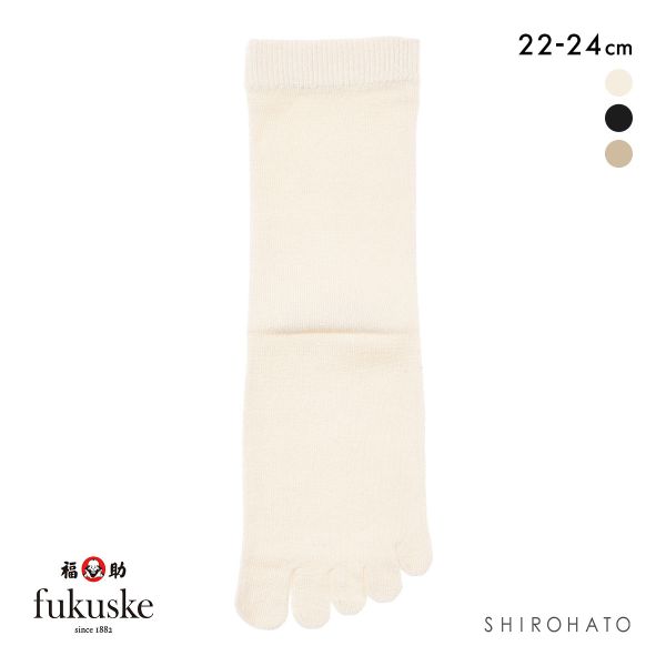 福助 表糸シルク100％ 5本指 クルー丈 ソックス 口ゴムなし レディース 靴下 22-24cm fukuske