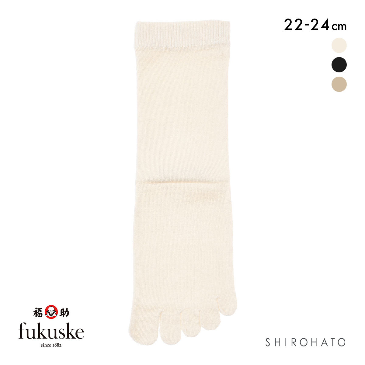 福助 表糸シルク100％ 5本指 クルー丈 ソックス 口ゴムなし レディース 靴下 22-24cm fukuske(OW-オフホワイト-22-24cm)