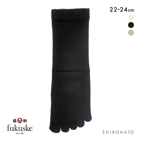 福助 表糸シルク100％ 5本指 クルー丈 ソックス 口ゴムなし レディース 靴下 22-24cm fukuske