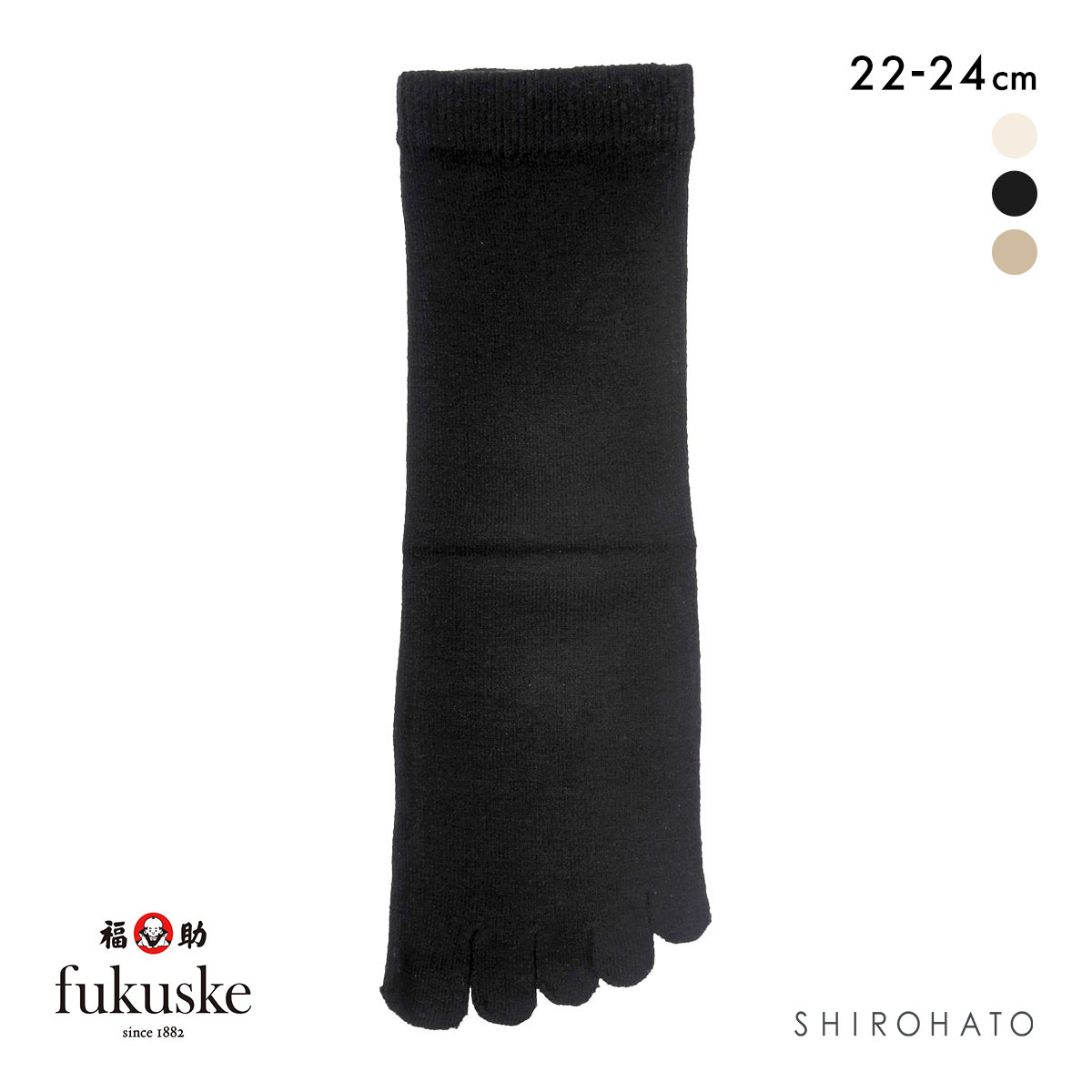 福助 表糸シルク100％ 5本指 クルー丈 ソックス 口ゴムなし レディース 靴下 22-24cm fukuske(BK-ブラック-22-24cm)