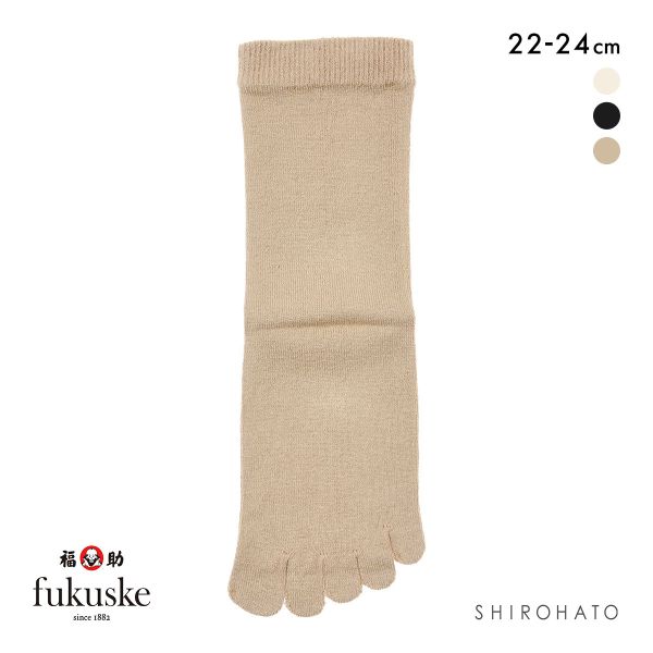 福助 表糸シルク100％ 5本指 クルー丈 ソックス 口ゴムなし レディース 靴下 22-24cm fukuske