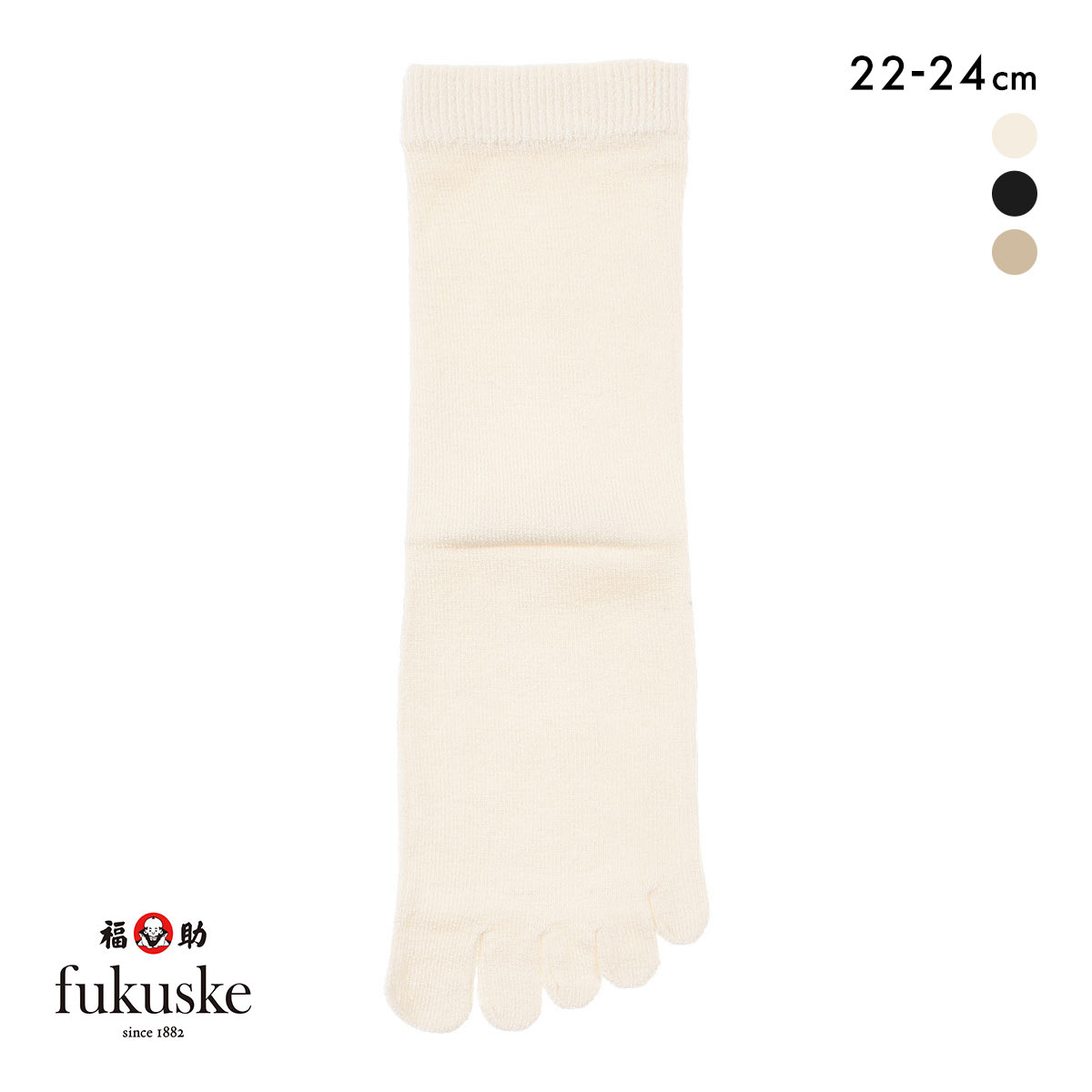 福助 表糸シルク100％ 5本指 クルー丈 ソックス 口ゴムなし レディース 靴下 22-24cm fukuske