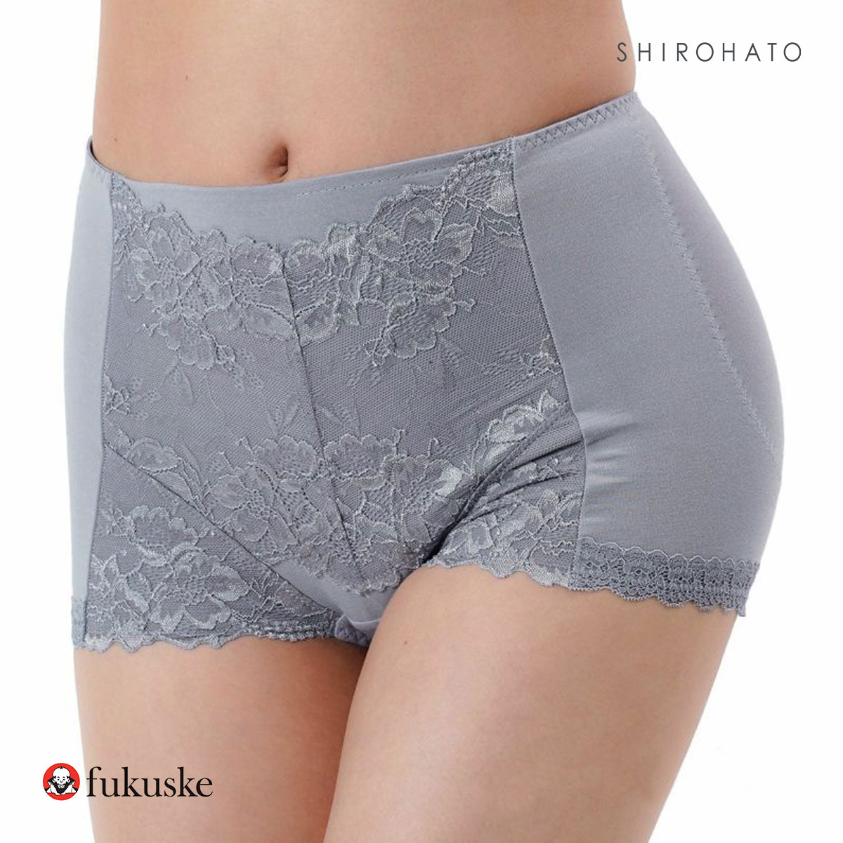 福助 fukuske 満足 お腹・ヒップ引き上げ 1分丈ショーツ レディース やや深履きタイプ ヒップアップ 37-3192 単品(BGY-ブルーグレー-M)