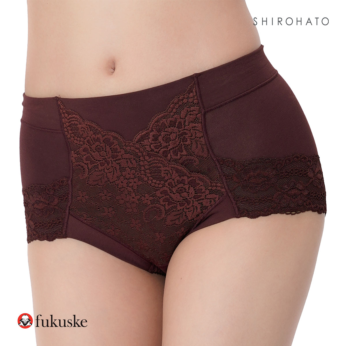 福助 Fukuske 集中美腹メイク ショーツ やや深ばき フロントレース スタンダード レディース 単品(BR-ブラウン-M)