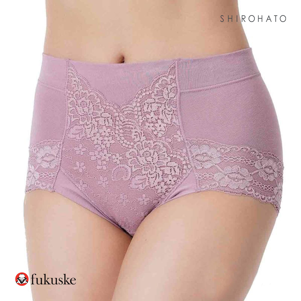 福助 Fukuske 集中美腹メイク ショーツ やや深ばき フロントレース スタンダード レディース 単品(RO-ローズ-M)