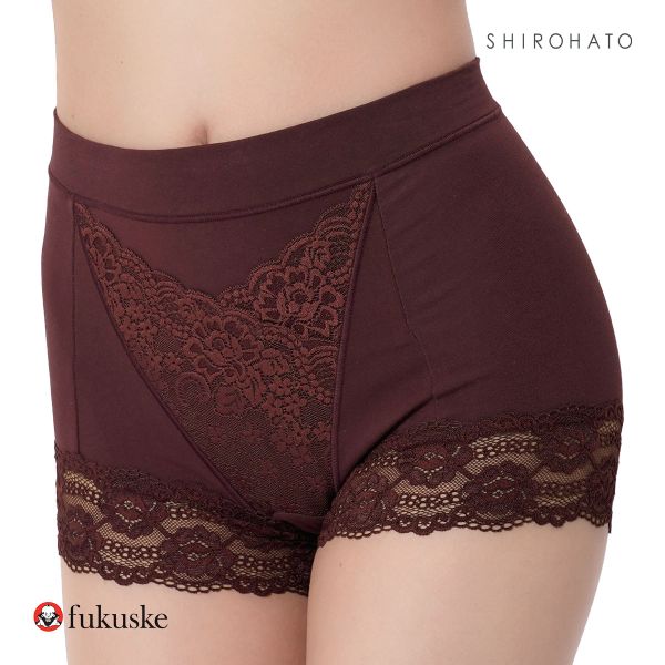 福助 Fukuske 集中美腹メイク 1分丈ショーツ やや深ばき フロントレース ボーイレングス レディース 単品