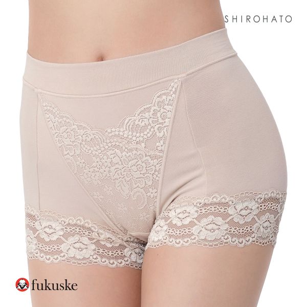 福助 Fukuske 集中美腹メイク 1分丈ショーツ やや深ばき フロントレース ボーイレングス レディース 単品