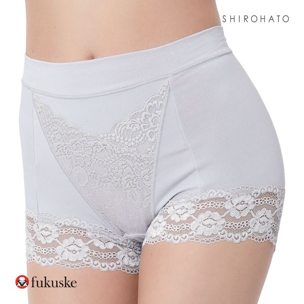 福助 Fukuske 集中美腹メイク 1分丈ショーツ やや深ばき フロントレース ボーイレングス レディース 単品