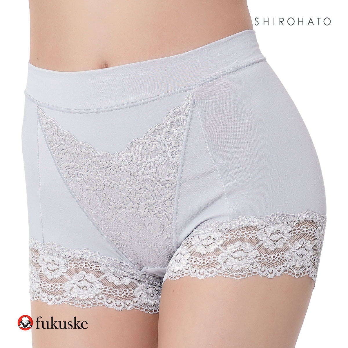 福助 Fukuske 集中美腹メイク 1分丈ショーツ やや深ばき フロントレース ボーイレングス レディース 単品(GY-グレー-M)