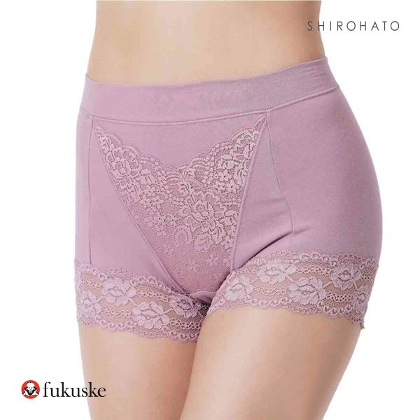 福助 Fukuske 集中美腹メイク 1分丈ショーツ やや深ばき フロントレース ボーイレングス レディース 単品