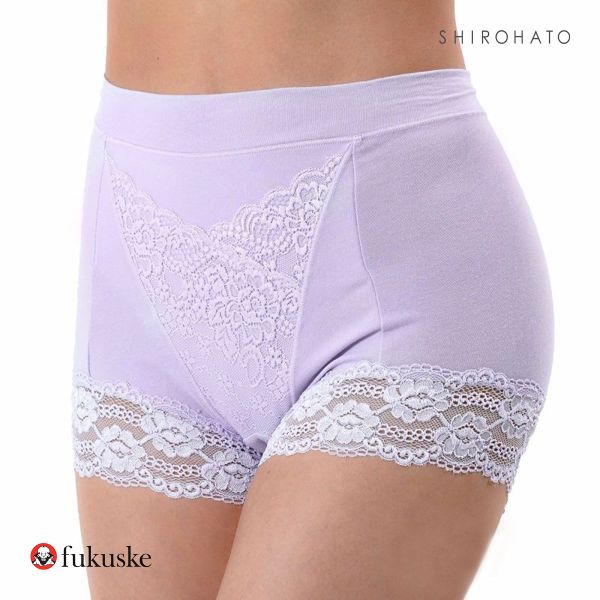福助 Fukuske 集中美腹メイク 1分丈ショーツ やや深ばき フロントレース ボーイレングス レディース 単品