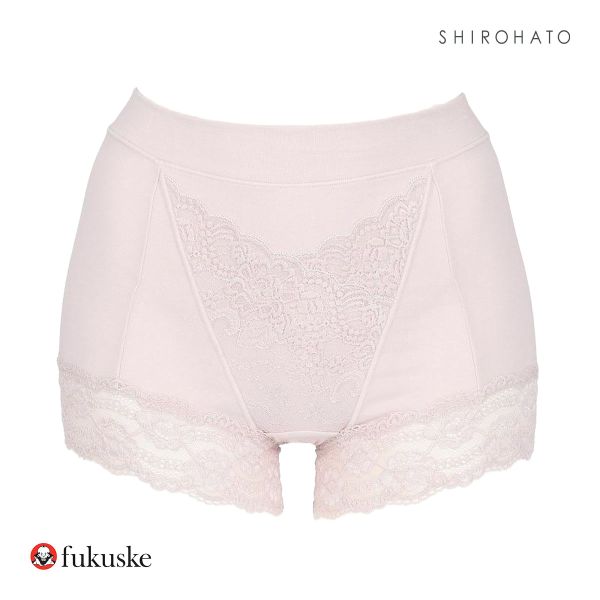 福助 Fukuske 集中美腹メイク 1分丈ショーツ やや深ばき フロントレース ボーイレングス レディース 単品