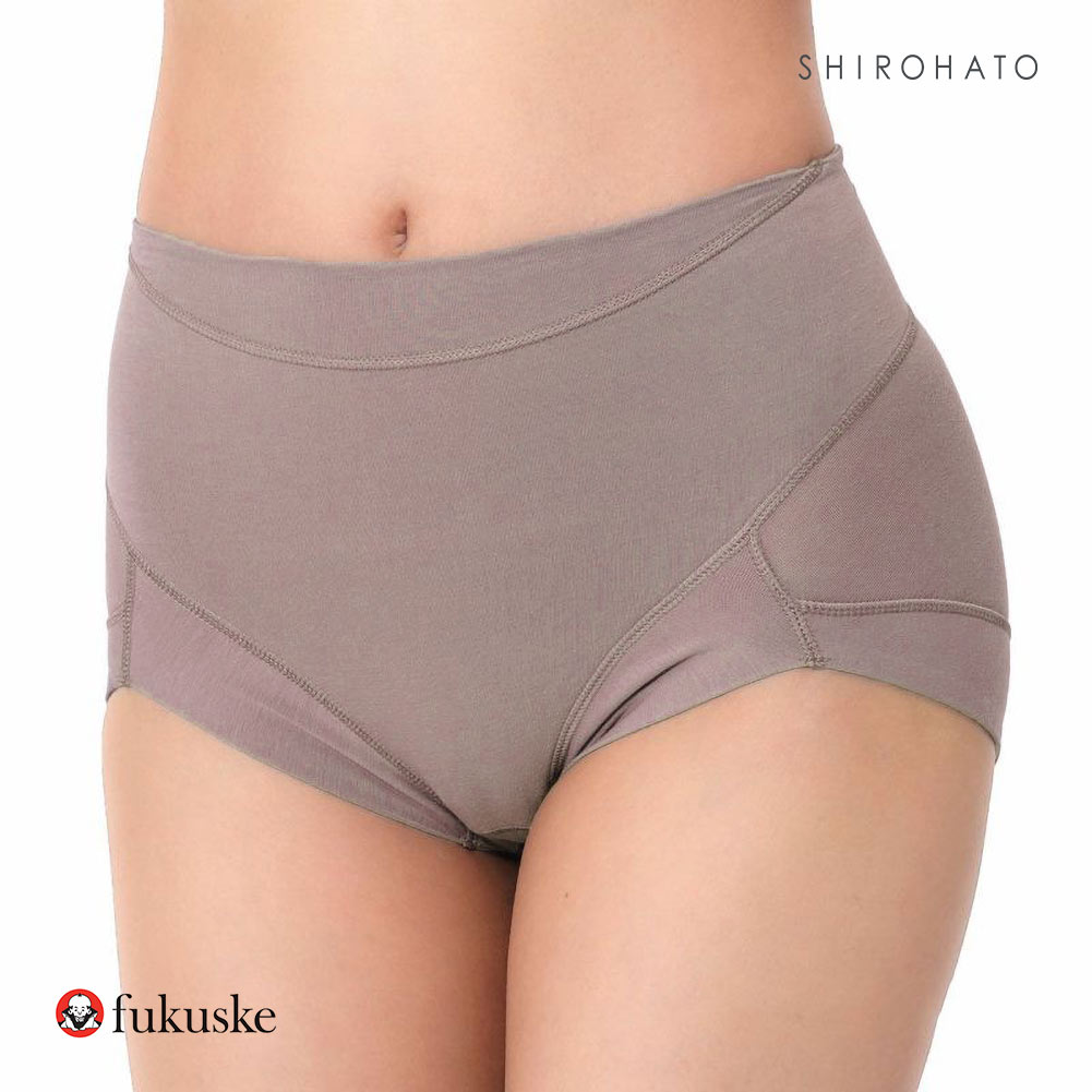 福助 fukuske 満足 お腹リフトアップ ショーツ やや深ばき レディース ノンレース 綿混 補正 抗菌防臭 ML(LBR-薄ブラウン-M)