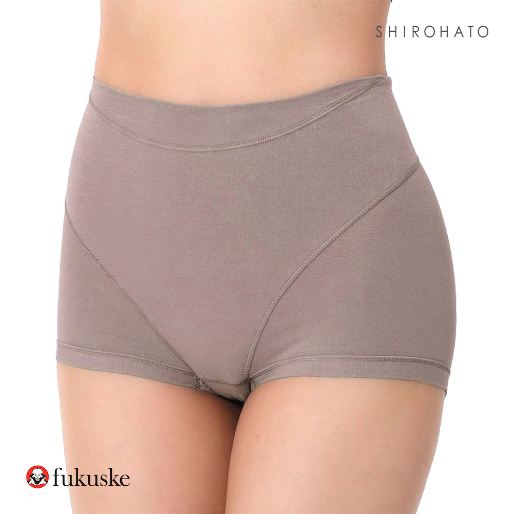 福助 fukuske 満足 お腹リフトアップ 1分丈 ショーツ レディース ノンレース 綿混 補正 抗菌防臭 ML(LBR-薄ブラウン-M)