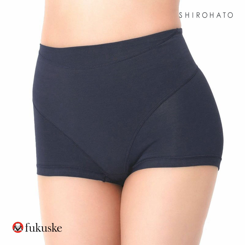 福助 fukuske 満足 お腹リフトアップ 1分丈 ショーツ レディース ノンレース 綿混 補正 抗菌防臭 ML(NV-ネイビー-M)