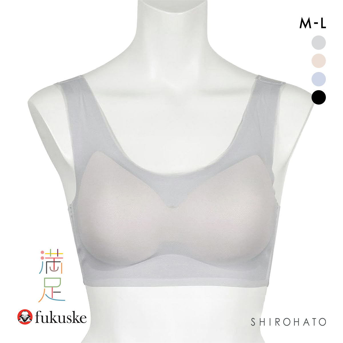 福助 満足 美涼活 メッシュ ハーフトップ レディース ノンワイヤー ブラジャー 接触冷感 ワイヤレス fukuske(GY-グレー-M)