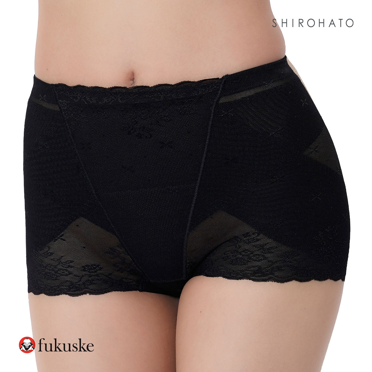 福助 fukuske 満足 メリハリサポート 骨盤ベルト ボクサータイプ ショーツ レディース 補正 ショートガードル 補正下着 単品(BK-ブラック-M)