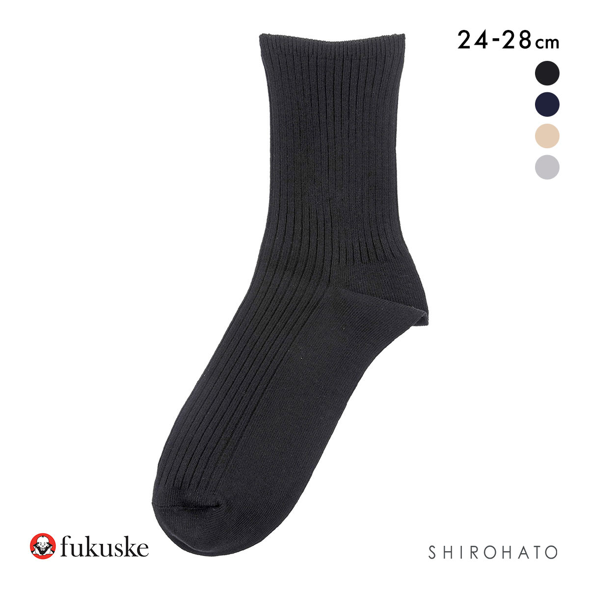福助 ふくらし くちゴムなし クルー丈 ソックス メンズ 靴下 抗菌防臭 fukuske 24-26cm 26-28cm(BK-ブラック-24-26cm)