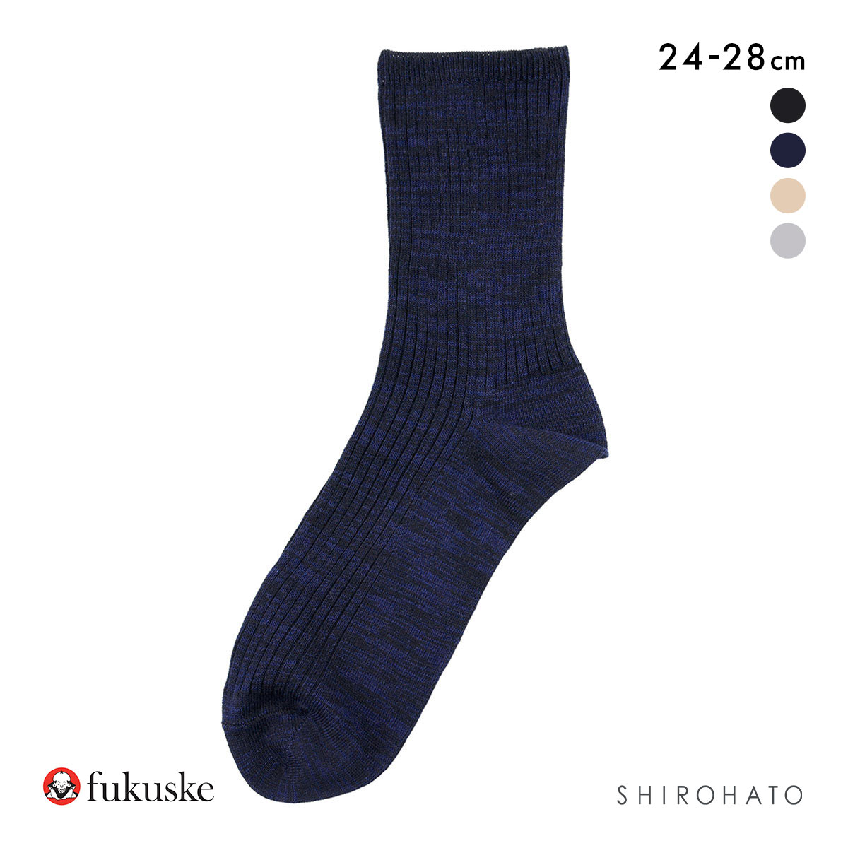 福助 ふくらし くちゴムなし クルー丈 ソックス メンズ 靴下 抗菌防臭 fukuske 24-26cm 26-28cm(NV-ネイビー-24-26cm)