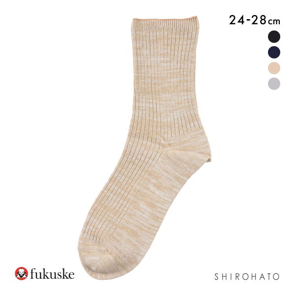 福助 ふくらし くちゴムなし クルー丈 ソックス メンズ 靴下 抗菌防臭 fukuske 24-26cm 26-28cm
