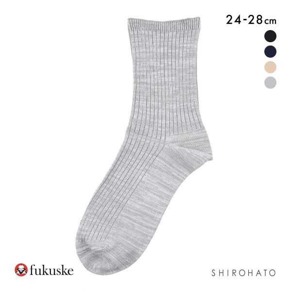 福助 ふくらし くちゴムなし クルー丈 ソックス メンズ 靴下 抗菌防臭 fukuske 24-26cm 26-28cm