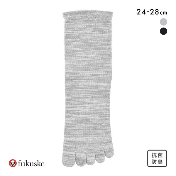 福助 ふくらし くちゴムなし 5本指 クルー丈 ソックス メンズ 靴下 抗菌防臭 fukuske 24-26cm 26-28cm