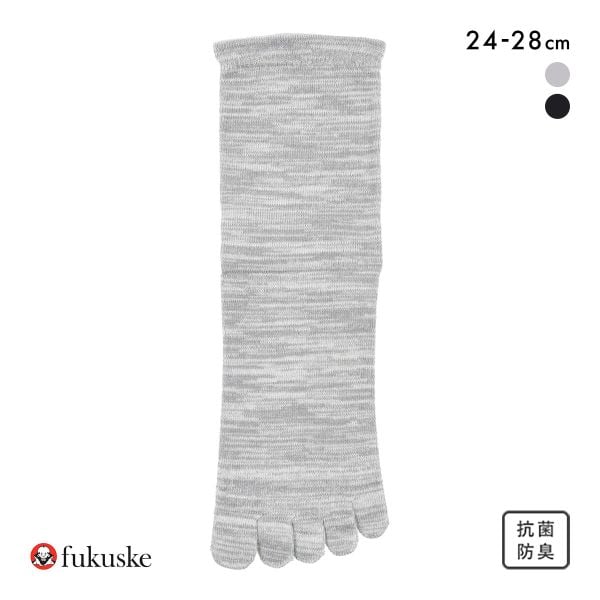 福助 ふくらし くちゴムなし 5本指 クルー丈 ソックス メンズ 靴下 抗菌防臭 fukuske 24-26cm 26-28cm