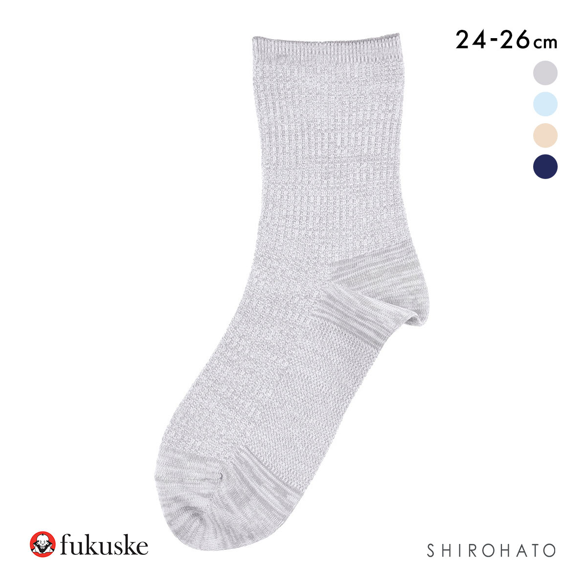 福助 ふくらし くちゴムなし クルー丈 ソックス メンズ 靴下 足底カノコ 吸水速乾 fukuske 24-26cm(GY-グレー-24-26cm)