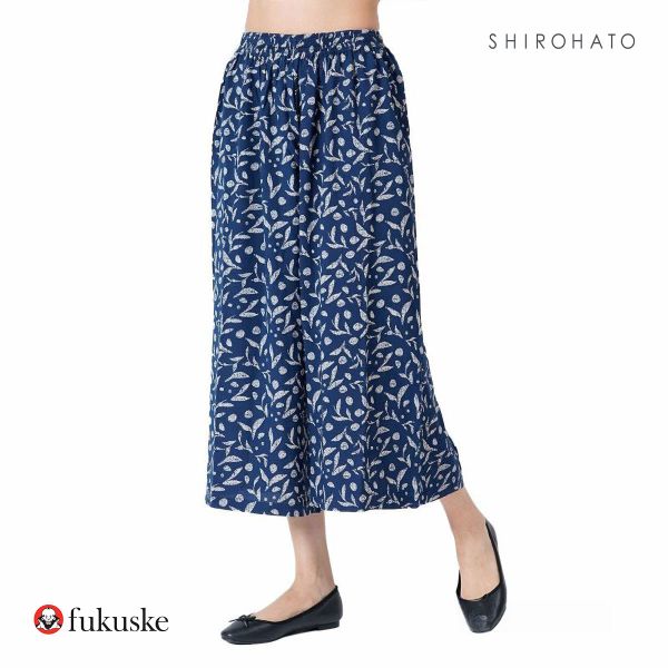 福助 fukuske レーヨン100％ ワイドロングパンツ ボトムス レディース ルームウェア パジャマ