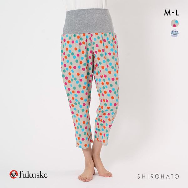 福助 綿楊柳 腹巻付き 9分丈パンツ レディース ルームウェア パジャマ fukuske