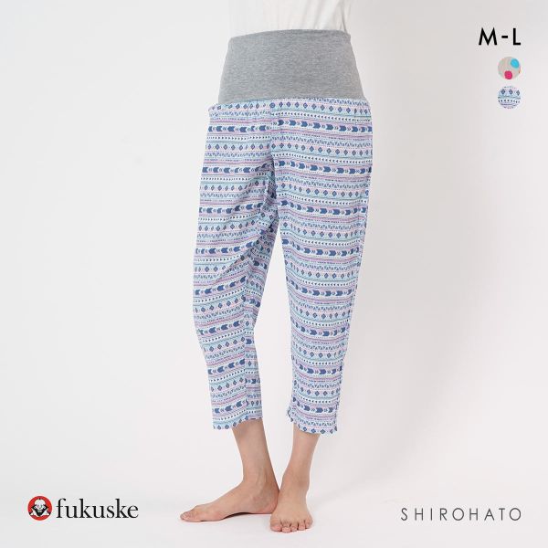 福助 綿楊柳 腹巻付き 9分丈パンツ レディース ルームウェア パジャマ fukuske