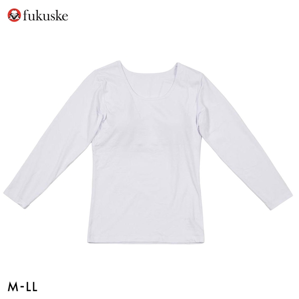 福助 綿混ストレッチ天竺 パッド付 八分袖Tシャツ 遠赤外線素材使用 Fukuske