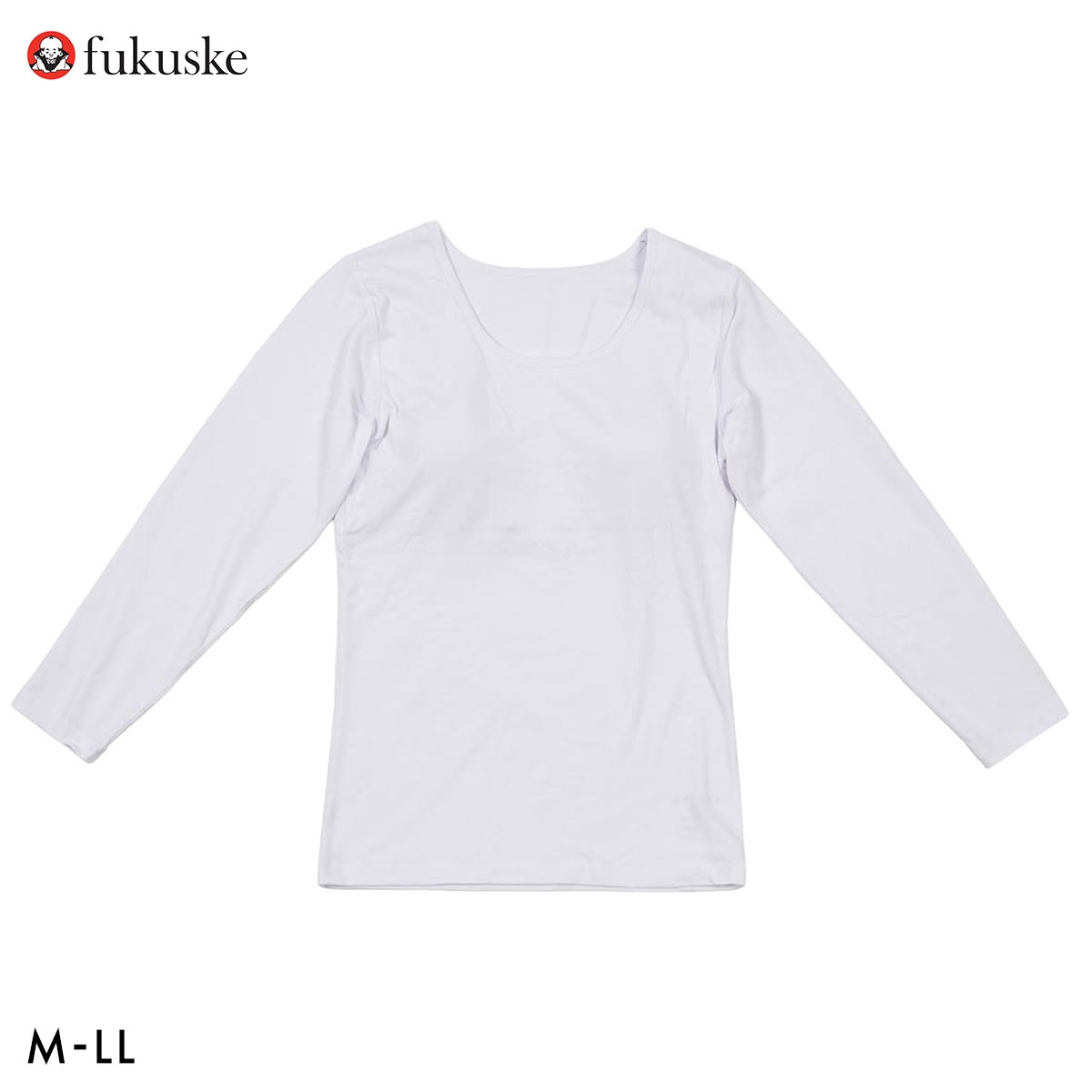 福助 綿混ストレッチ天竺 パッド付 八分袖Tシャツ 遠赤外線素材使用 Fukuske(WH-ホワイト-M)