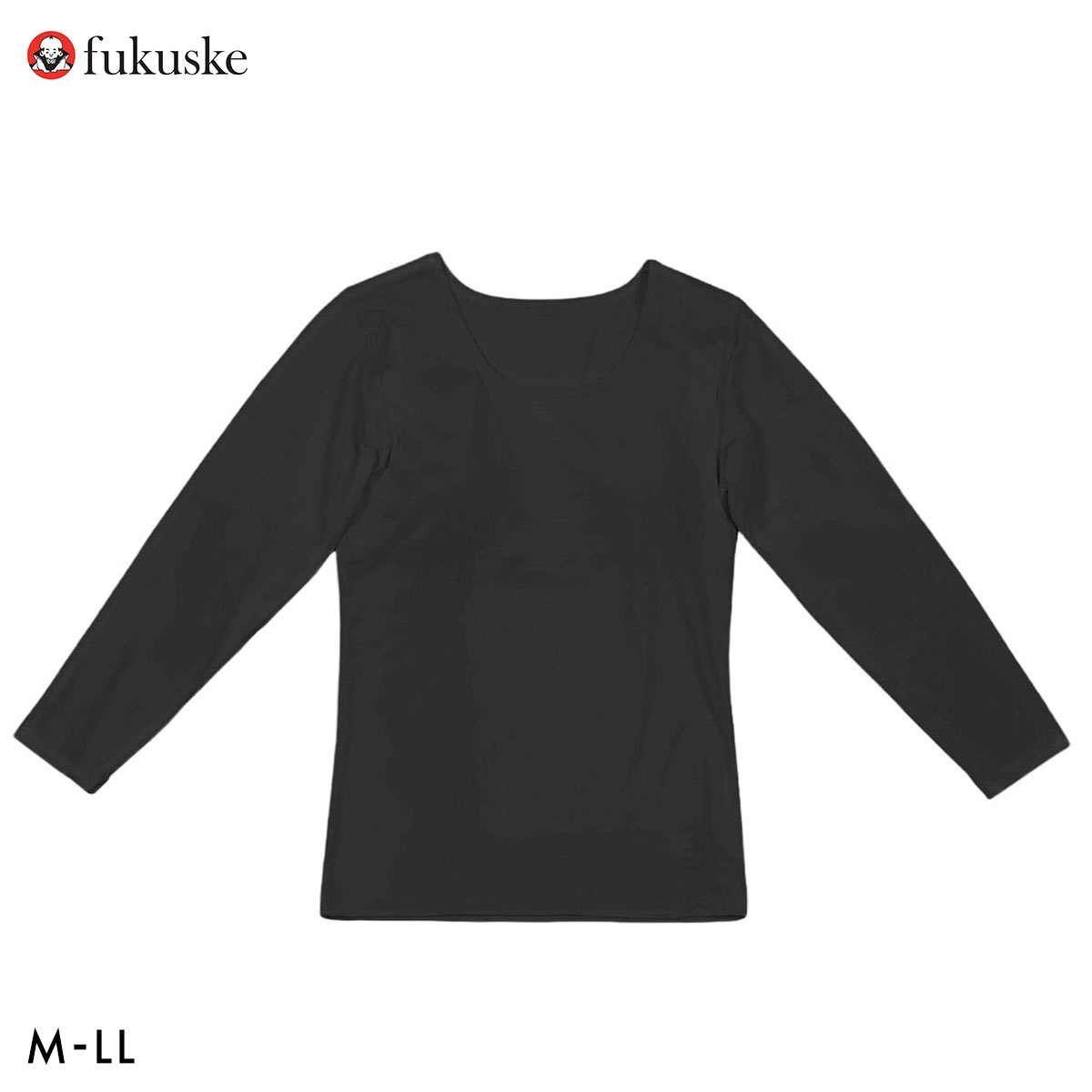 福助 綿混ストレッチ天竺 パッド付 八分袖Tシャツ 遠赤外線素材使用 Fukuske(BK-ブラック-M)