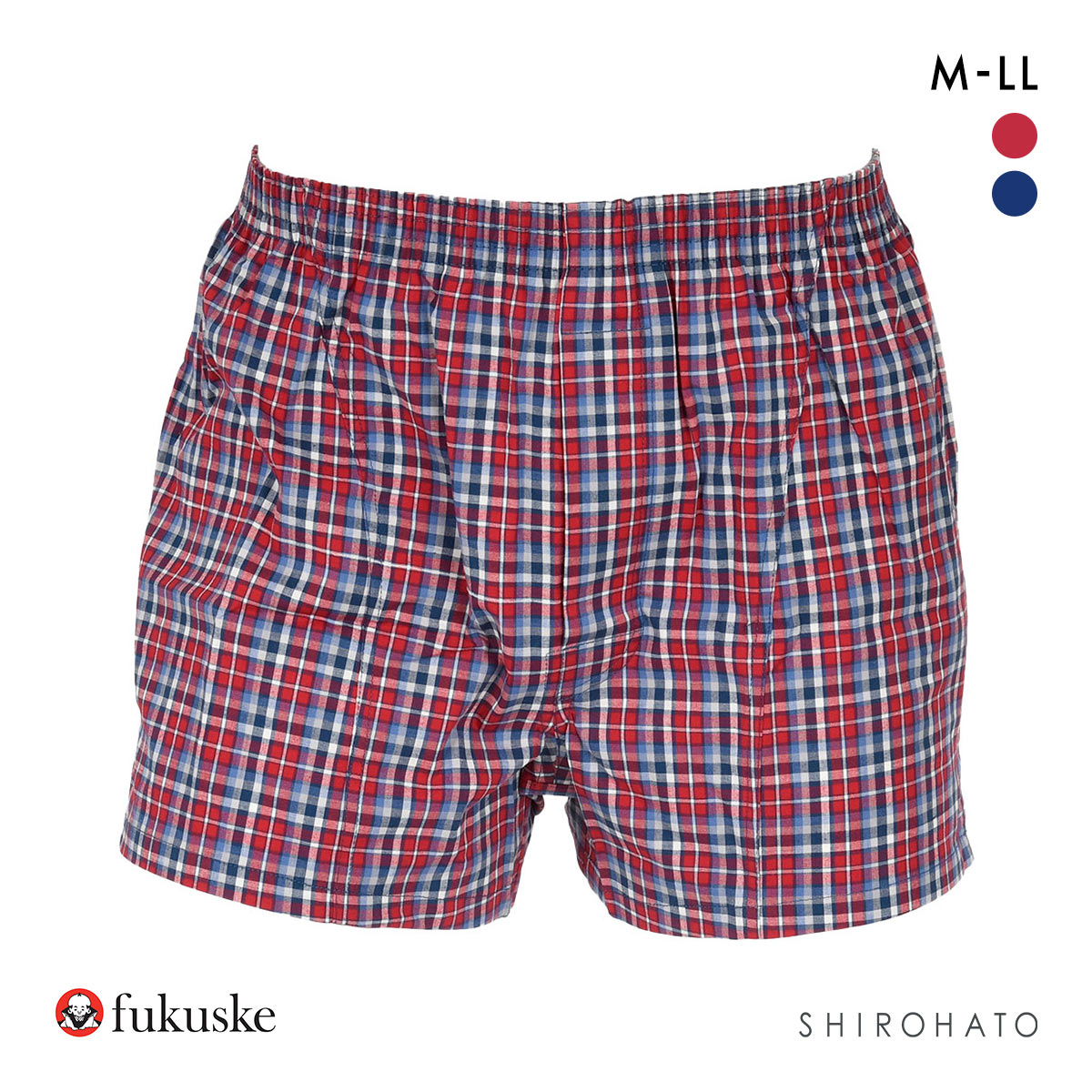 福助 SHITATEYA PANTS ストレッチ トランクス メンズ チェックプリント 前あき fukuske(RE-レッド-M)