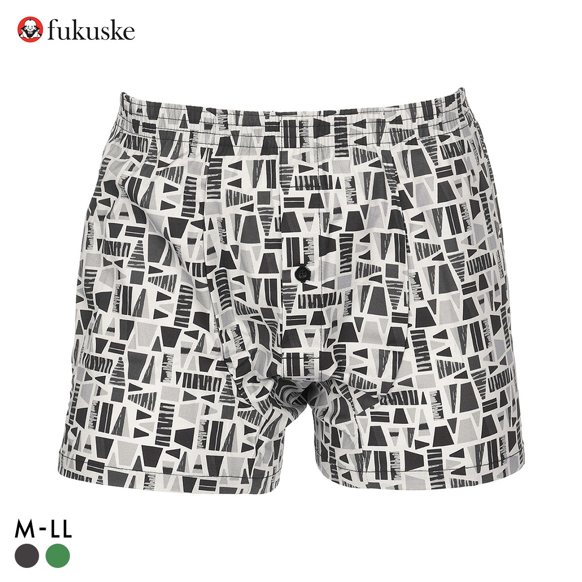 福助 SHITATEYA PANTS タイル柄 ストレッチ トランクス メンズ 前あき fukuske(BK-ブラック-M)