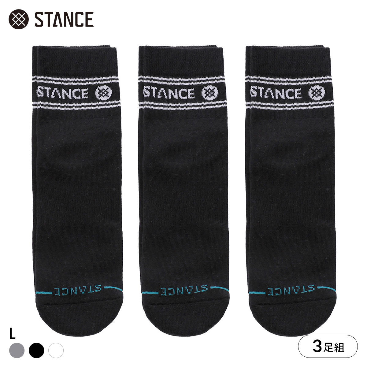 スタンス VITAL QUARTER 3 PACK クォーター丈 ソックス 3足セット メンズ STANCE 靴下(BK-ブラック-L)