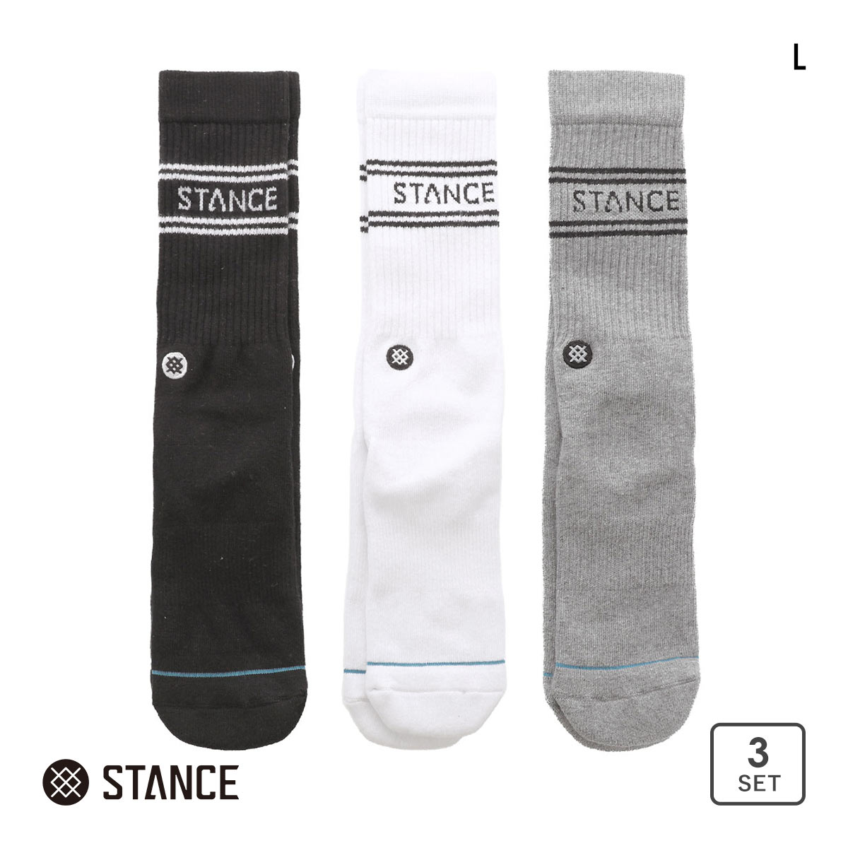 スタンス BASIC 3 PACK CREW クルー丈 ソックス 3足セット メンズ STANCE 靴下(Set-L)