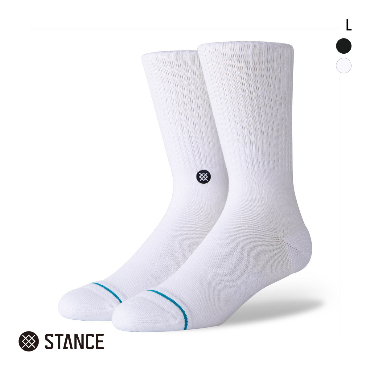 スタンス ICON クルー丈 ソックス メンズ STANCE 靴下(WH-ホワイト-L)
