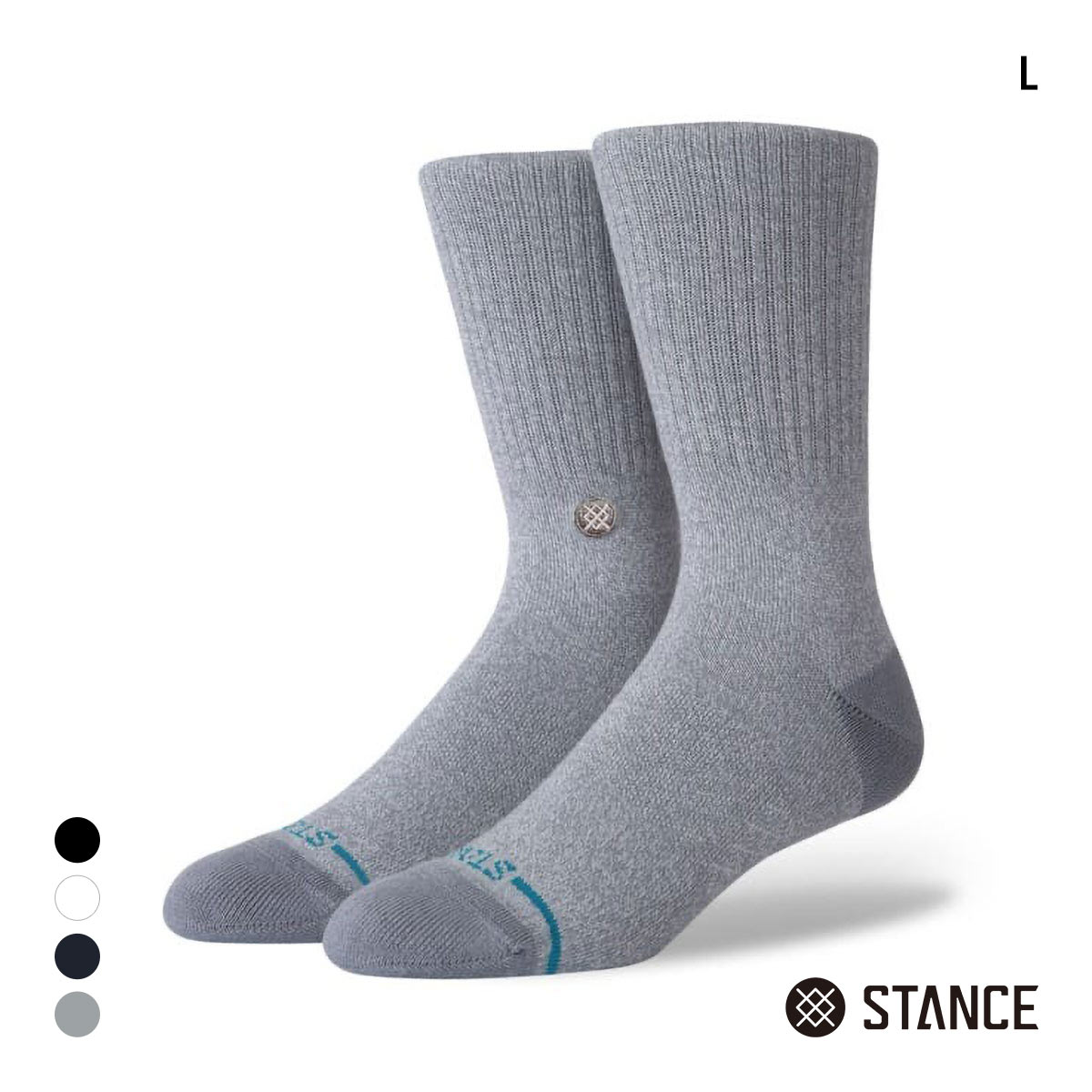 スタンス ICON クルー丈 ソックス メンズ STANCE 靴下(GY-グレー-L)